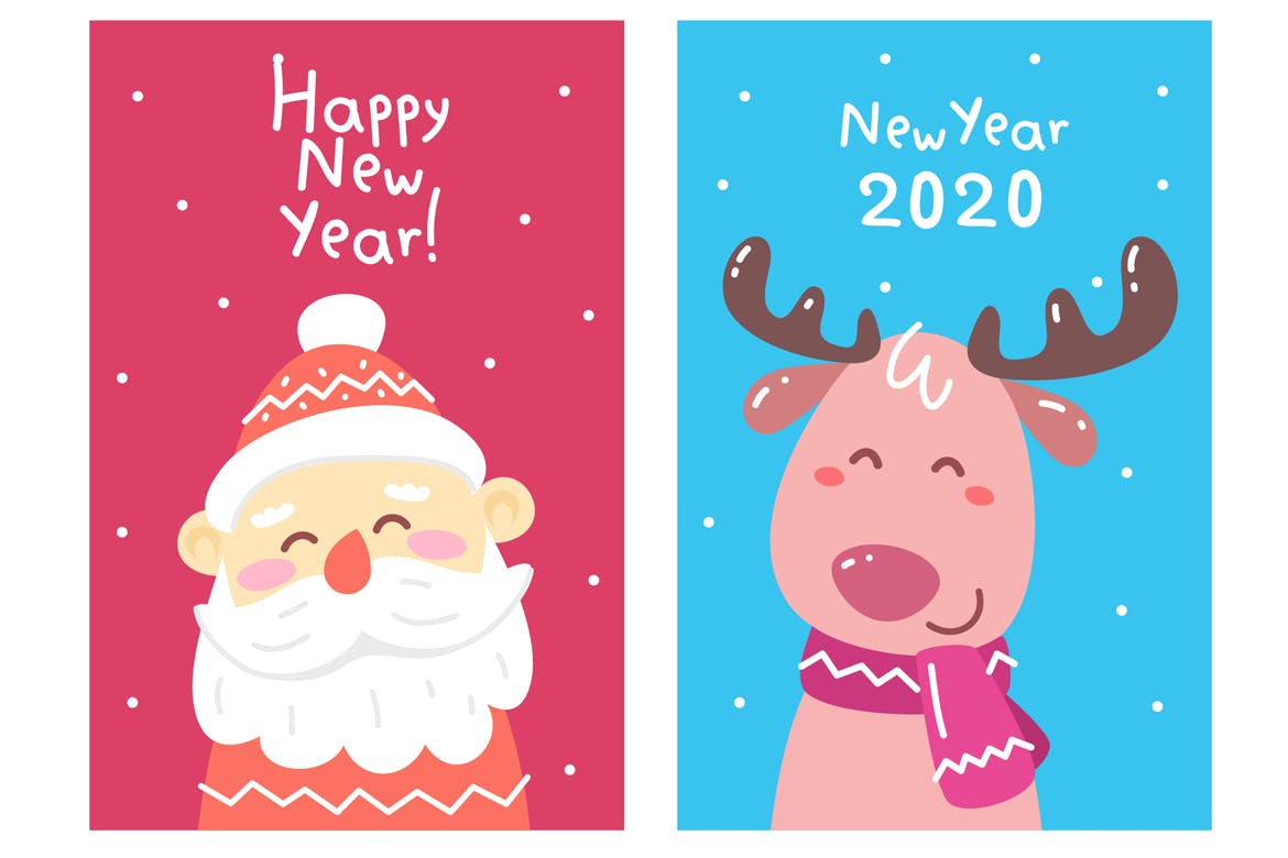 圣诞节主题简笔画手绘贺卡设计模板 Set of Christmas card illustrations插图3