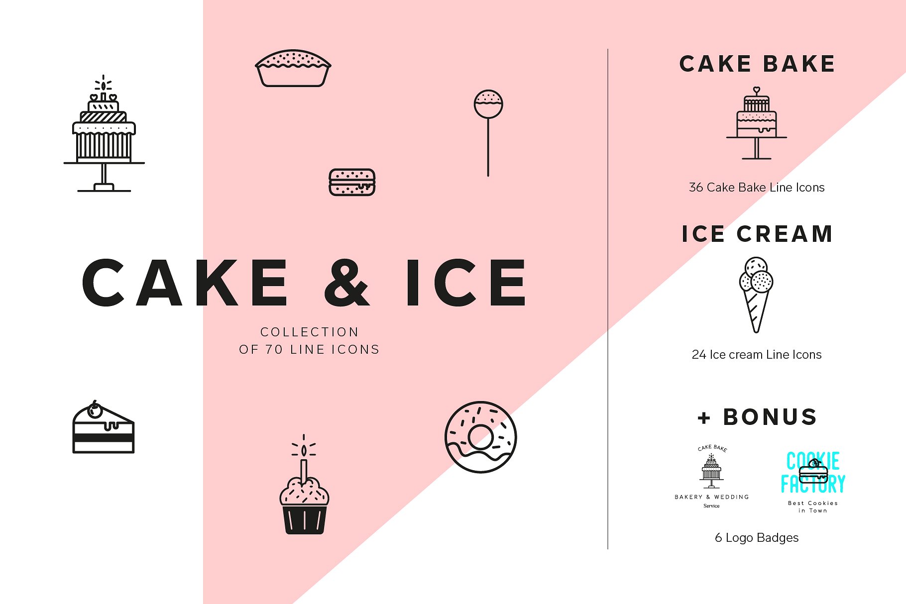 蛋糕和冰淇淋图标套装插图