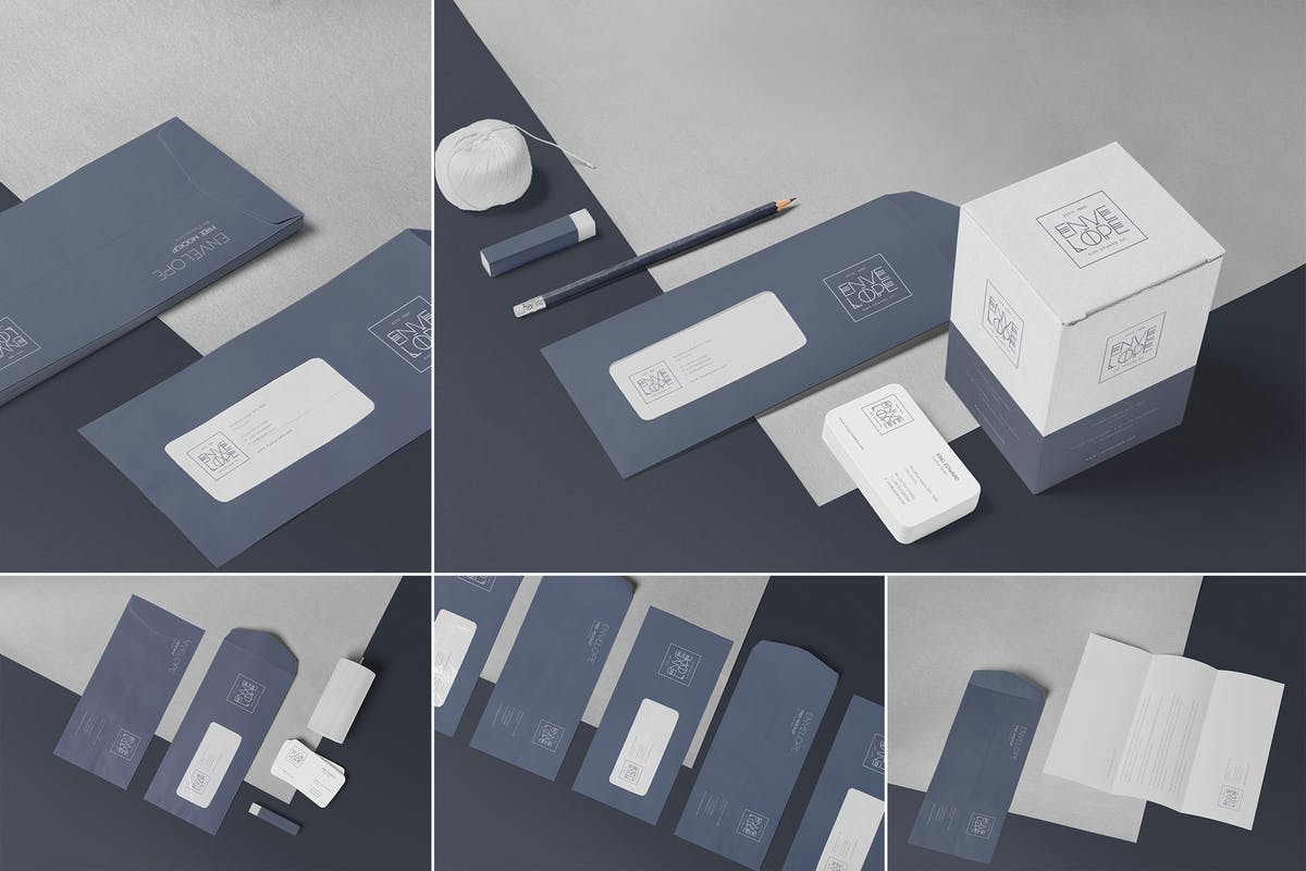 企业办公用品套装样机模板 5 Envelope & Letter Mockups插图