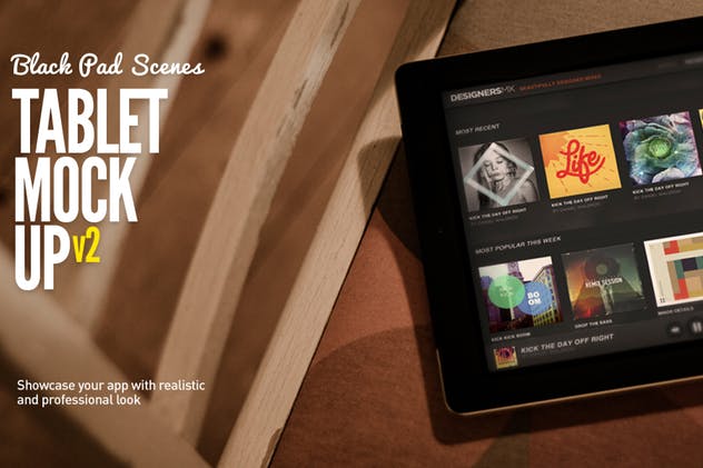 iPad平板电脑演示APP设计样机模板 Black iPad | Tablet App Scenes UI Mock-Up插图(1)