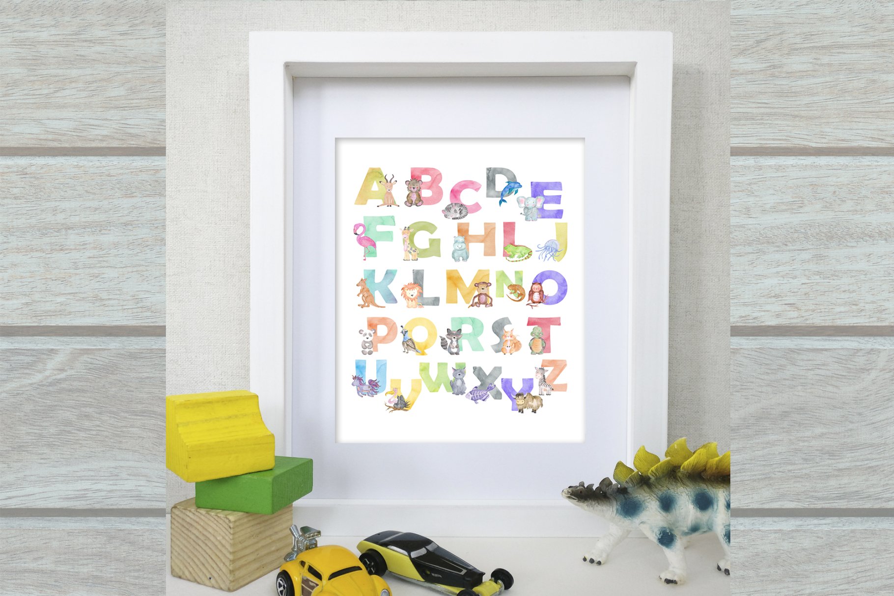 字母、可爱动物水彩图案&纹理 Alphabet Watercolor Animals Kit插图5