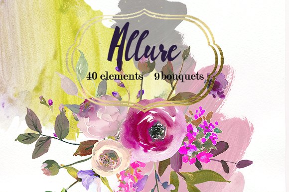 粉色紫色水彩花卉剪贴画合集 Pink Purple Watercolor Flowers Set插图(3)