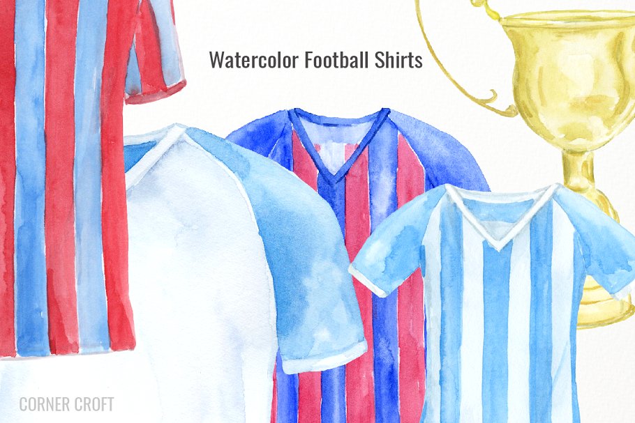 款式各异水彩足球衫剪贴画合集 Watercolor Football Shirt Collection插图(2)