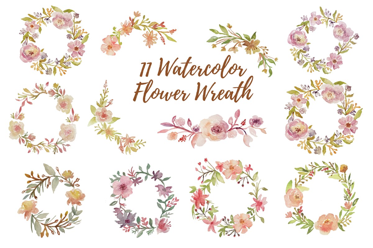 11组花环水彩插画素材 11 Watercolor Flower Wreath Graphics Illustrator插图