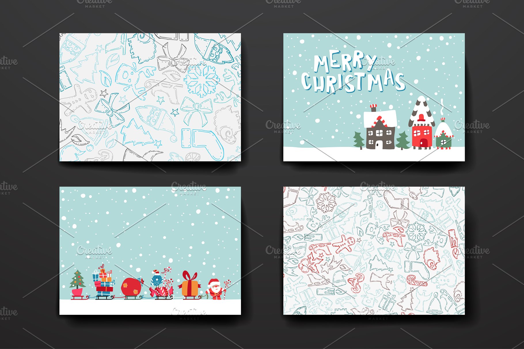 圣诞节风格的贺卡&横幅模板 Set of Cards in Christmas style插图(8)