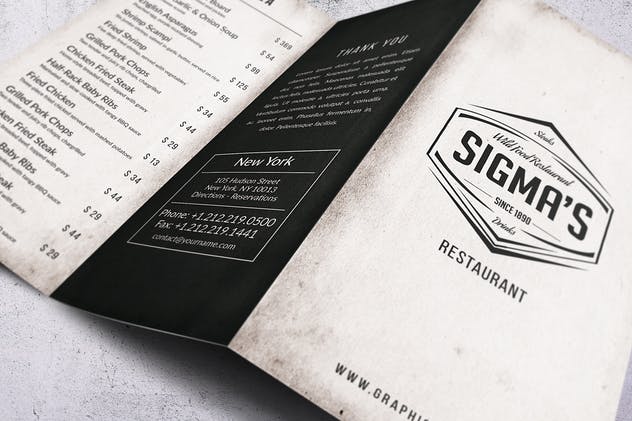 西式快餐汉堡店餐厅极简主义设计风格菜单模板 Sigma Minimal Trifold Menu A4 and US Letter插图4