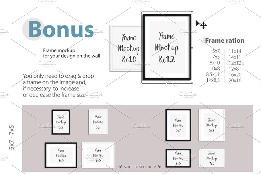 儿童主题室内墙纸设计展示和相框画框样机 Kids Interior Wall & Frames Mockup 1插图(2)