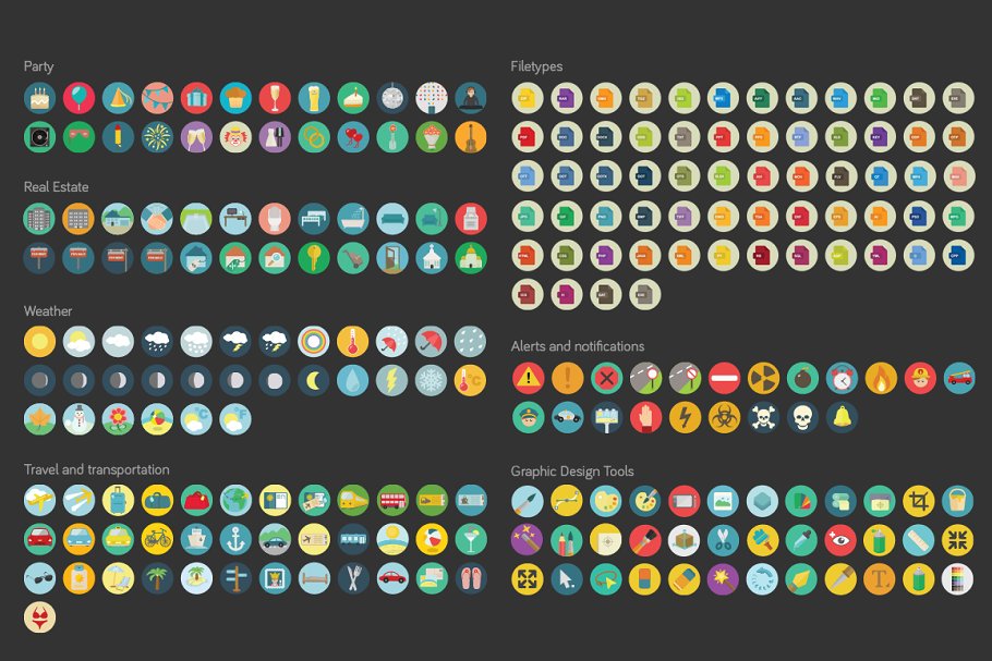 2500枚多主题扁平风格图标 2500 Flat Icons Ai | PSD | SVG |PNG插图(2)