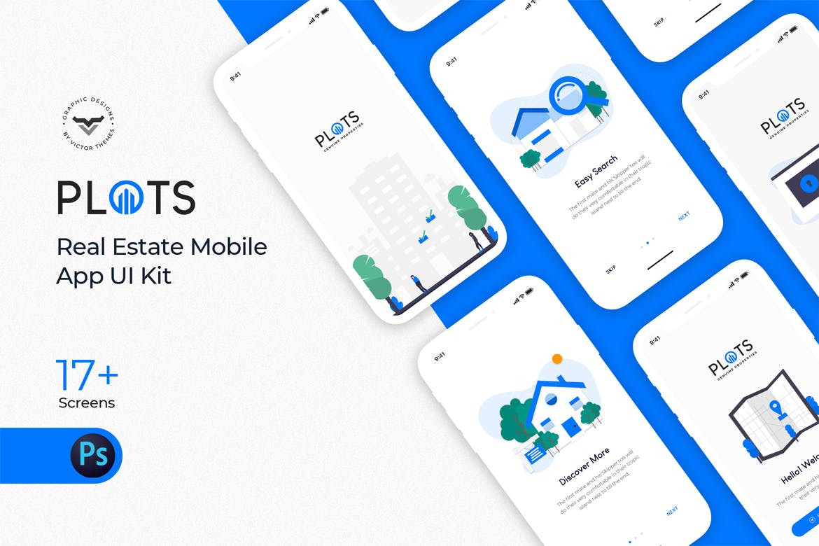 房地产门户/租房APP应用用户界面UI设计套件 Plots Real Estate Mobile App UI Kit插图(1)