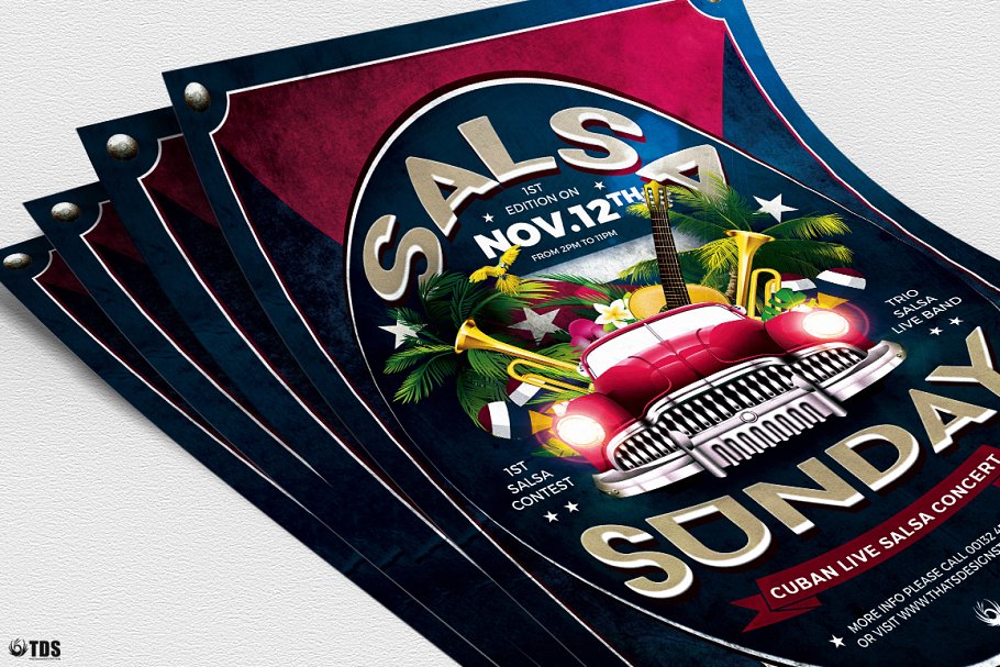 古巴萨尔萨舞曲现场活动海报传单模板v2 Cuban Live Salsa Flyer PSD V2插图4