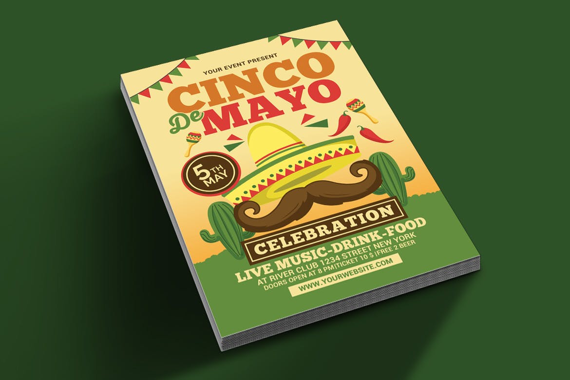 墨西哥五月五日节活动传单海报设计模板 Cinco de Mayo Celebration插图1