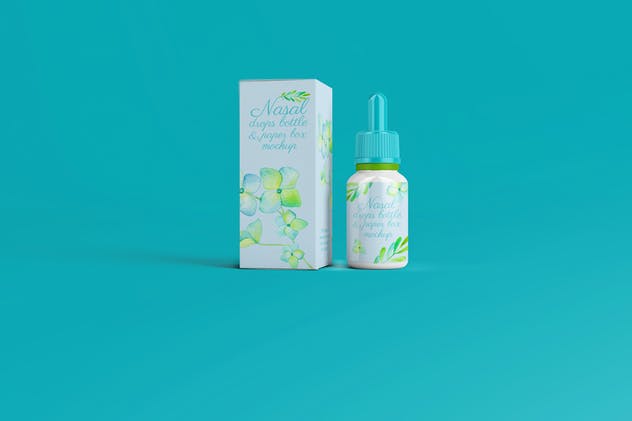 化妆品滴瓶外观/包装纸盒样机 Nasal Drops Bottle/ Paper Box Mockup插图(2)