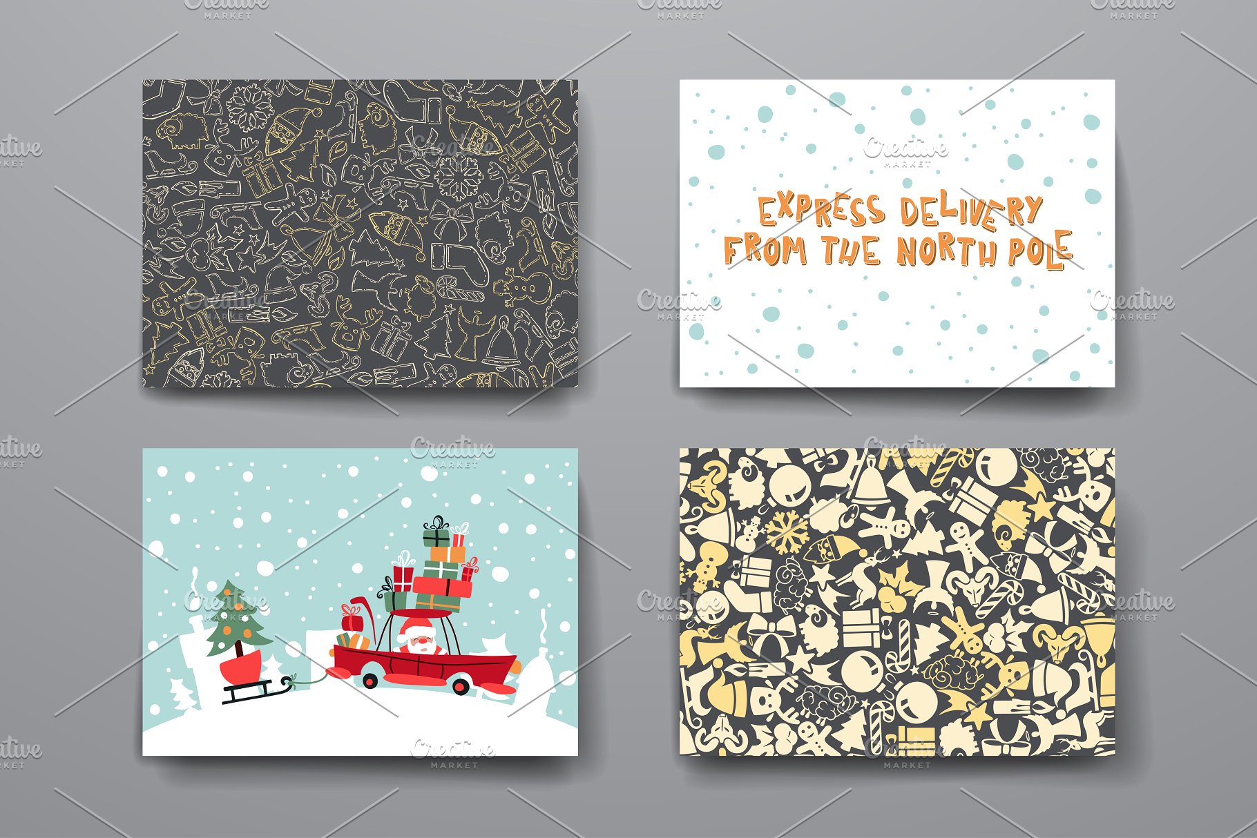 圣诞节风格的贺卡&横幅模板 Set of Cards in Christmas style插图(5)