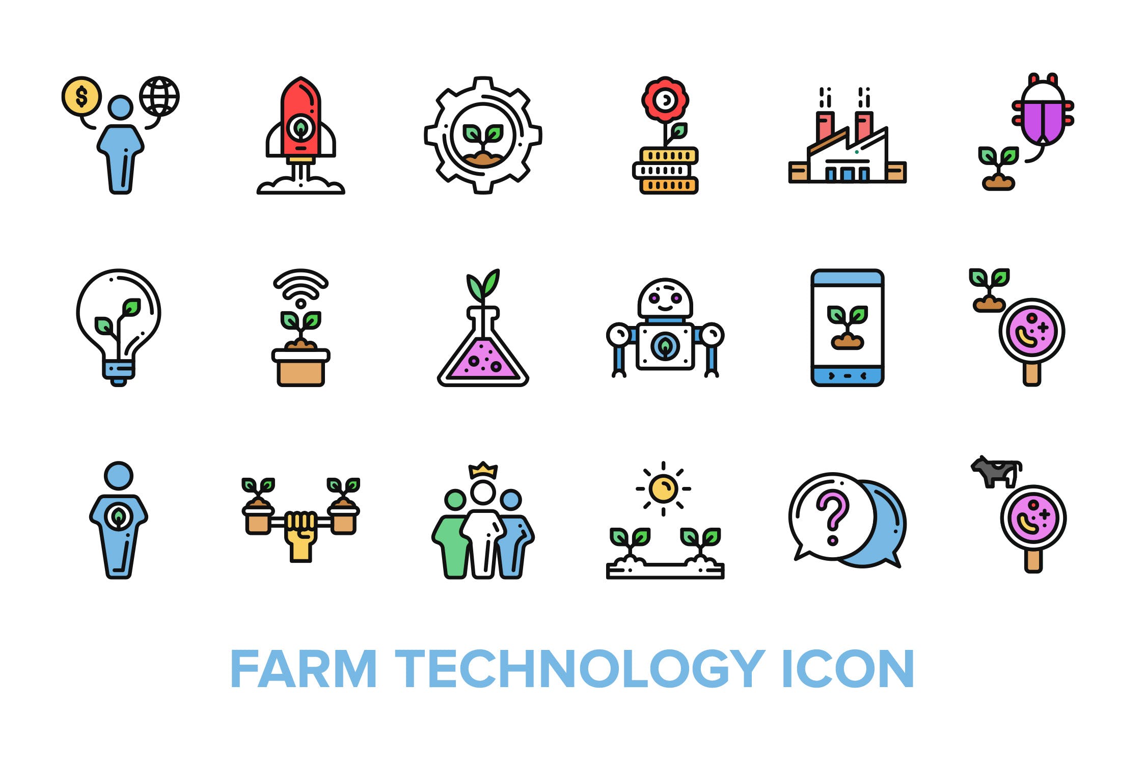 现代化农场技术彩色概念图标矢量图标素材 Farm Technology Icon插图
