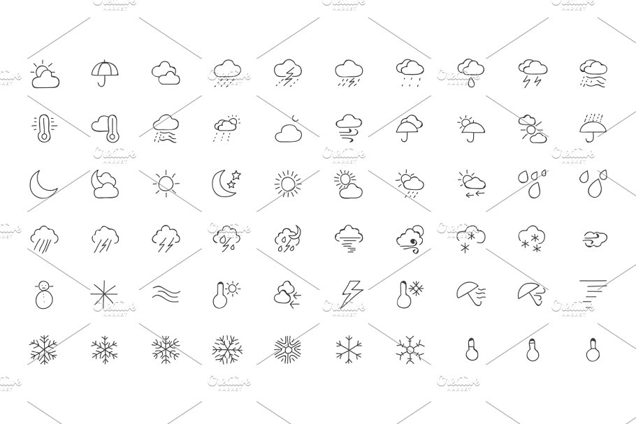 60款手绘涂鸦风格天气主题图标 60 Weather Hand Drawn Doodle Icons插图1