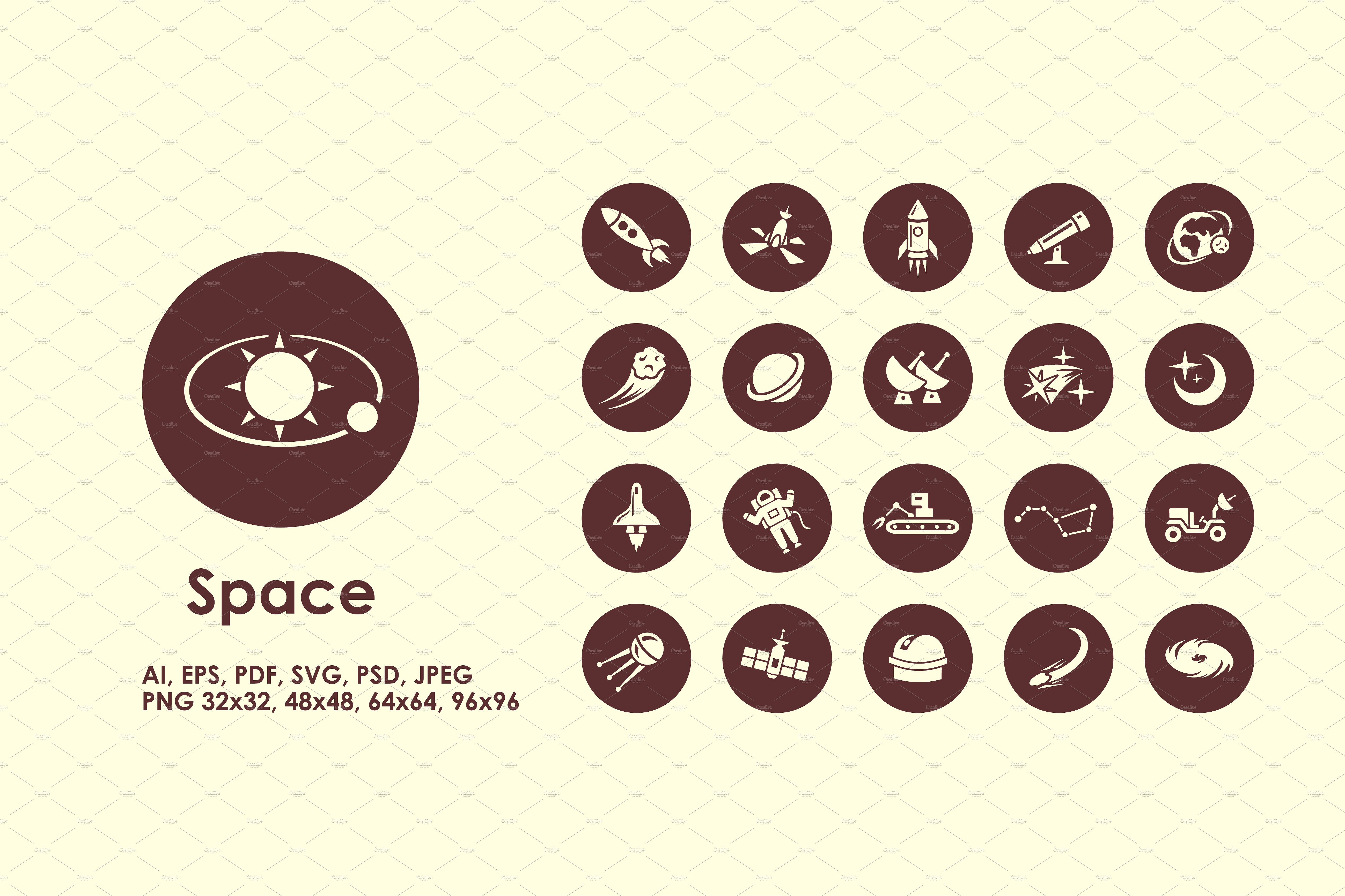 太空星球探索主题图标 Space simple icons插图