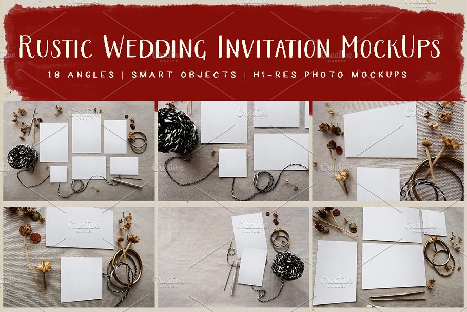 乡村婚礼邀请物料样机 Rustic Wedding Invitation Mockup插图(4)
