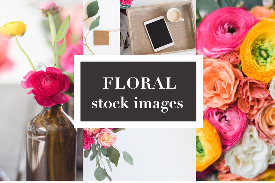 花卉装饰平板&照片场景样机 Floral Stock Photos | Tablet Mockup插图