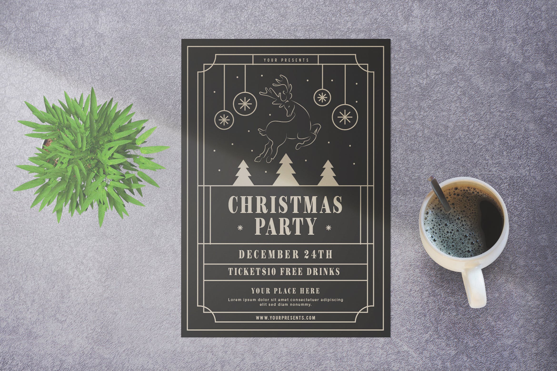 简约线条框设计风格圣诞节派对海报传单模板 Christmas Party插图