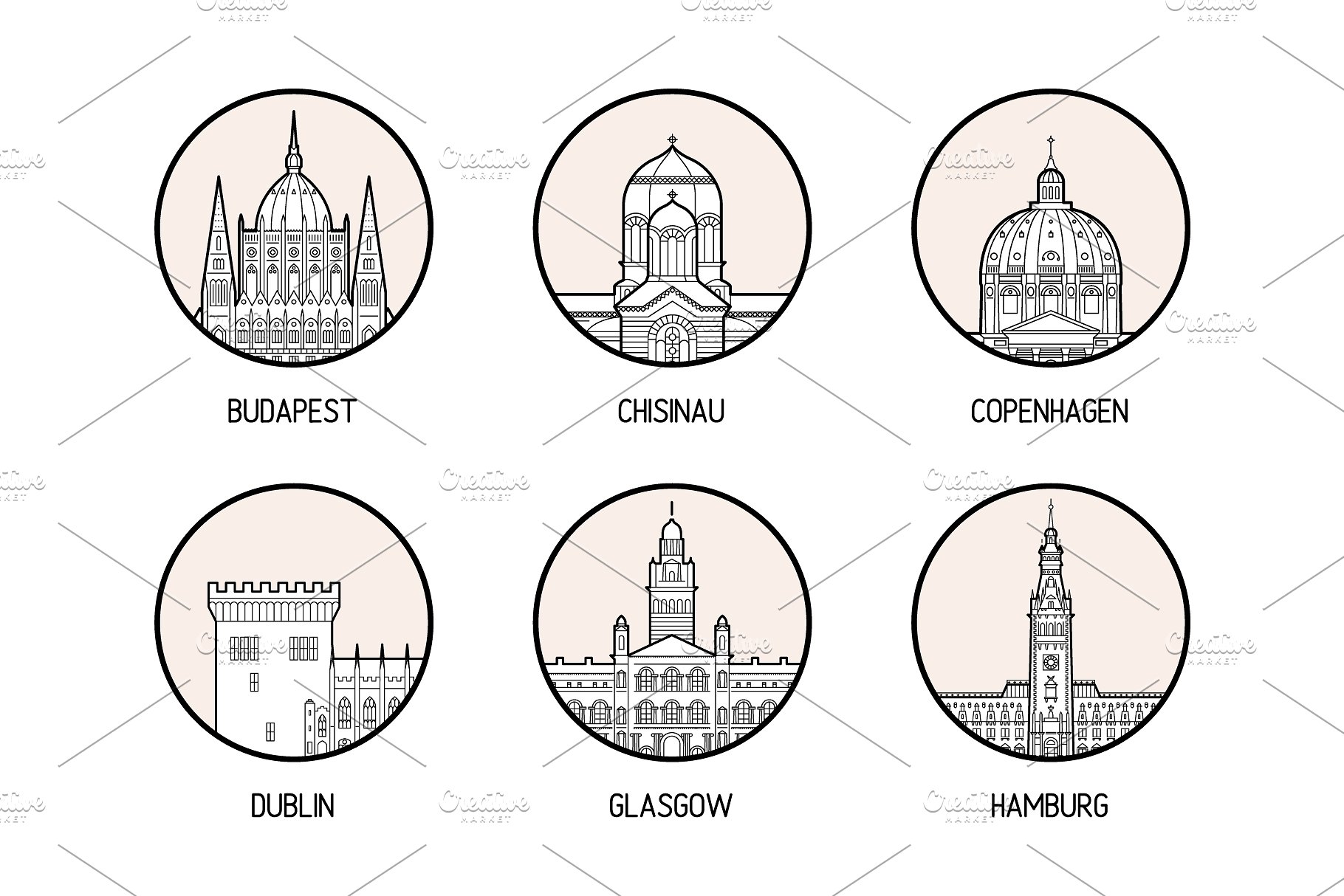 30个欧洲城市的徽章图标集合 Icons of 30 European cities插图3