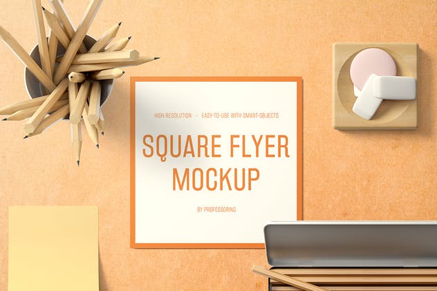 逼真方形传单样机套装v2 Square Flyer Mockup – Set 2插图3