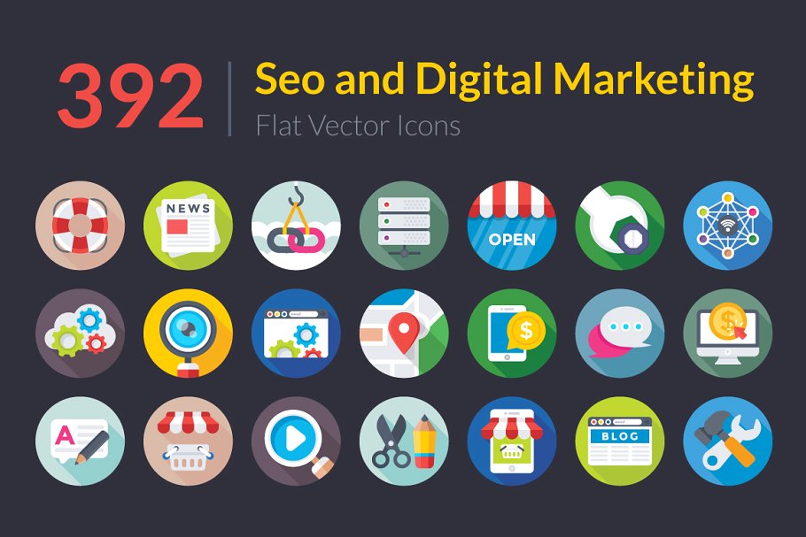392枚SEO和数字营销图标 392 SEO and Digital Marketing Icons插图