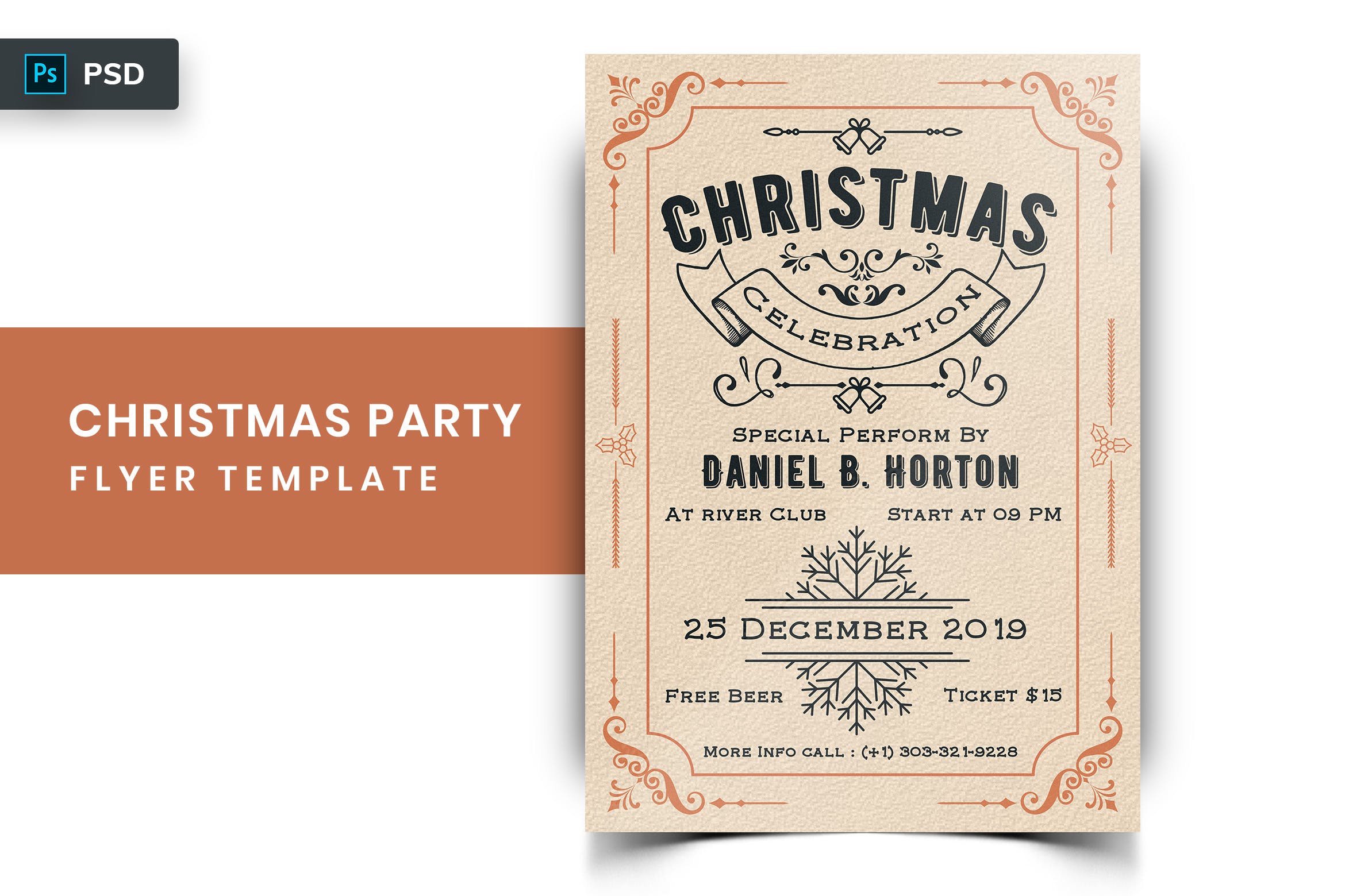 复古风格圣诞节主题派对邀请海报传单模板v1 Christmas Party Flyer-03插图