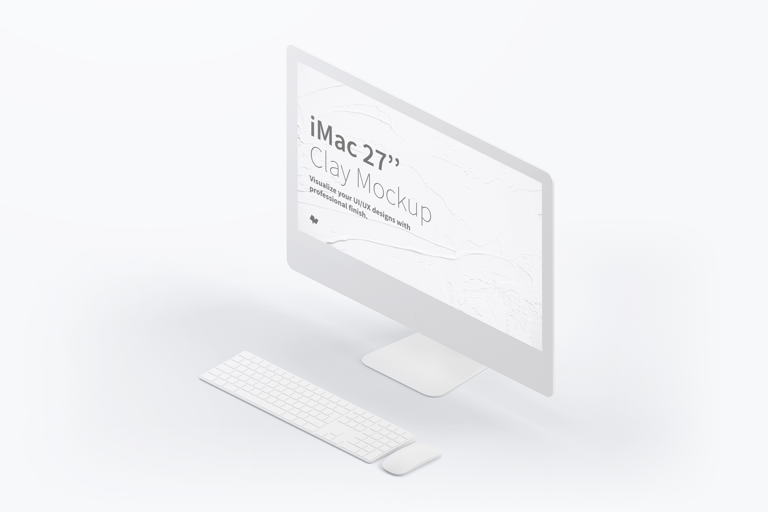 27寸iMac一体机Web界面设计效果图预览右视图样机 Clay iMac 27” Mockup, Isometric Right View插图