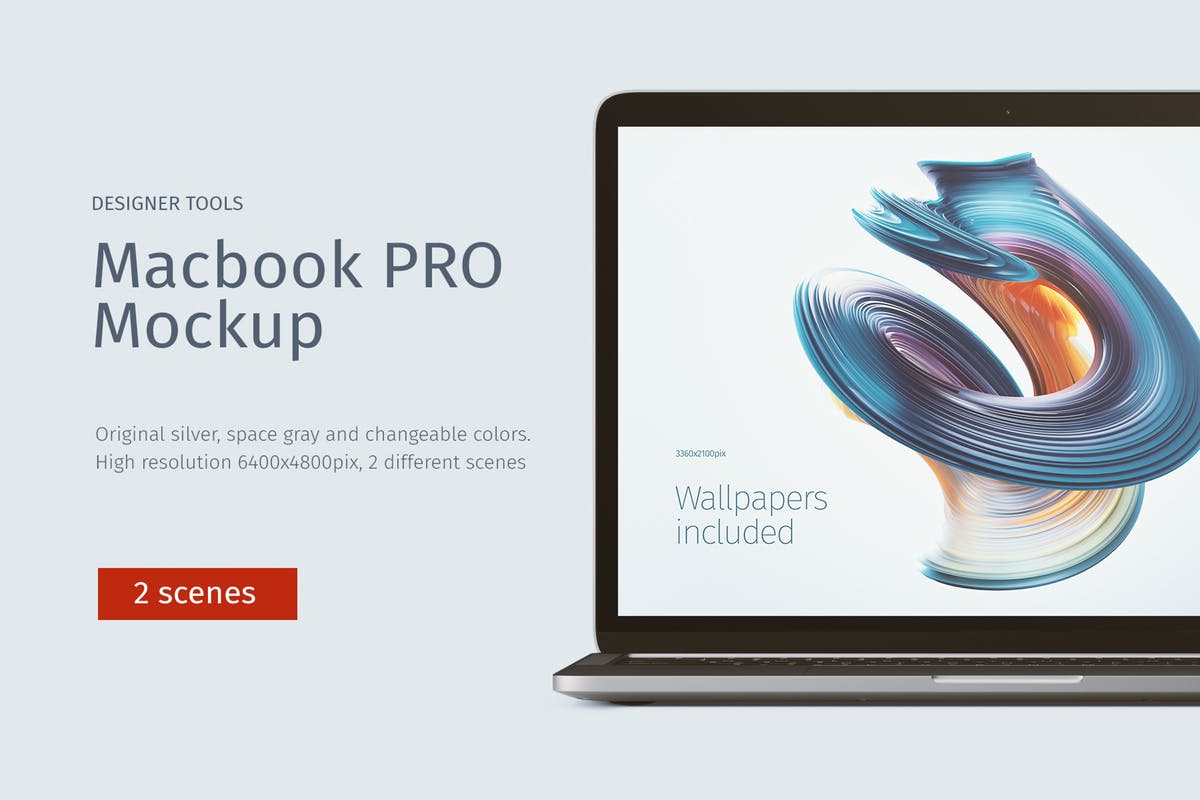 Macbook PRO电脑UI展示样机模板 Macbook PRO Mockup Front & Top views插图