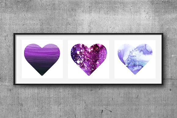 柔和色彩手绘水彩心形插画 Watercolor Hearts in Pastel Colors插图(1)