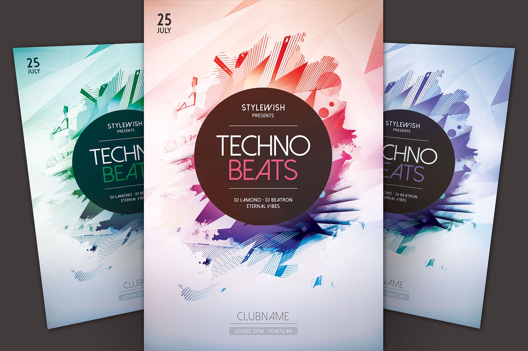 高科技舞曲音乐节宣传传单模板 Techno Beats Flyer Template插图