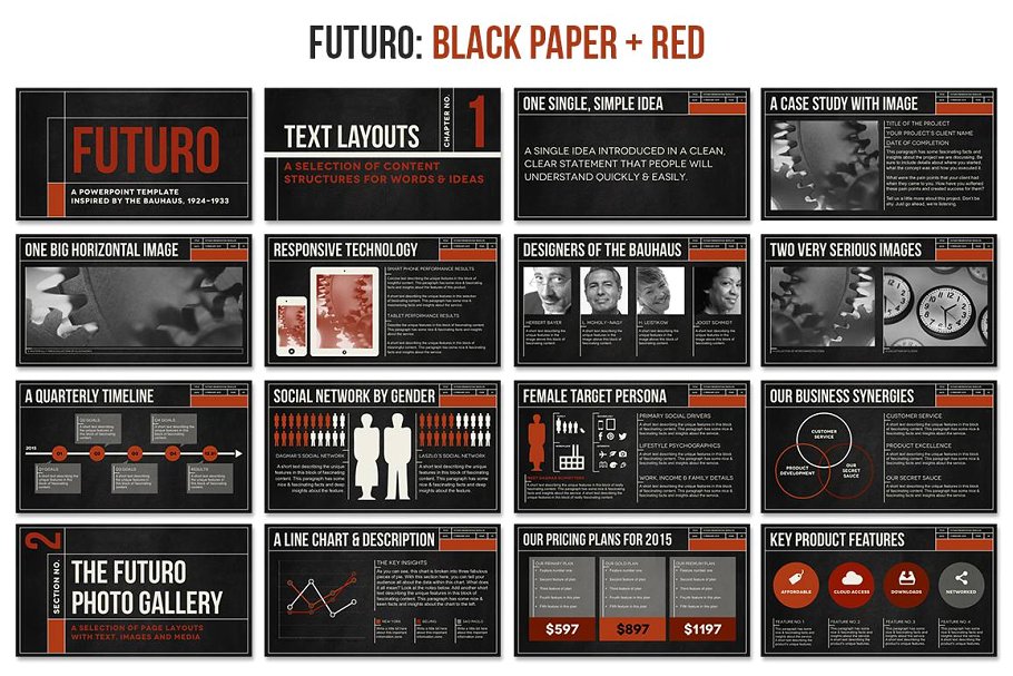 复古建筑风格PPT幻灯片模板 Futuro Bauhaus Powerpoint Templates插图(3)