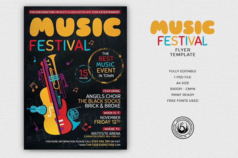 独立音乐节活动传单海报PSD模板v10 Music Festival Flyer PSD V10插图