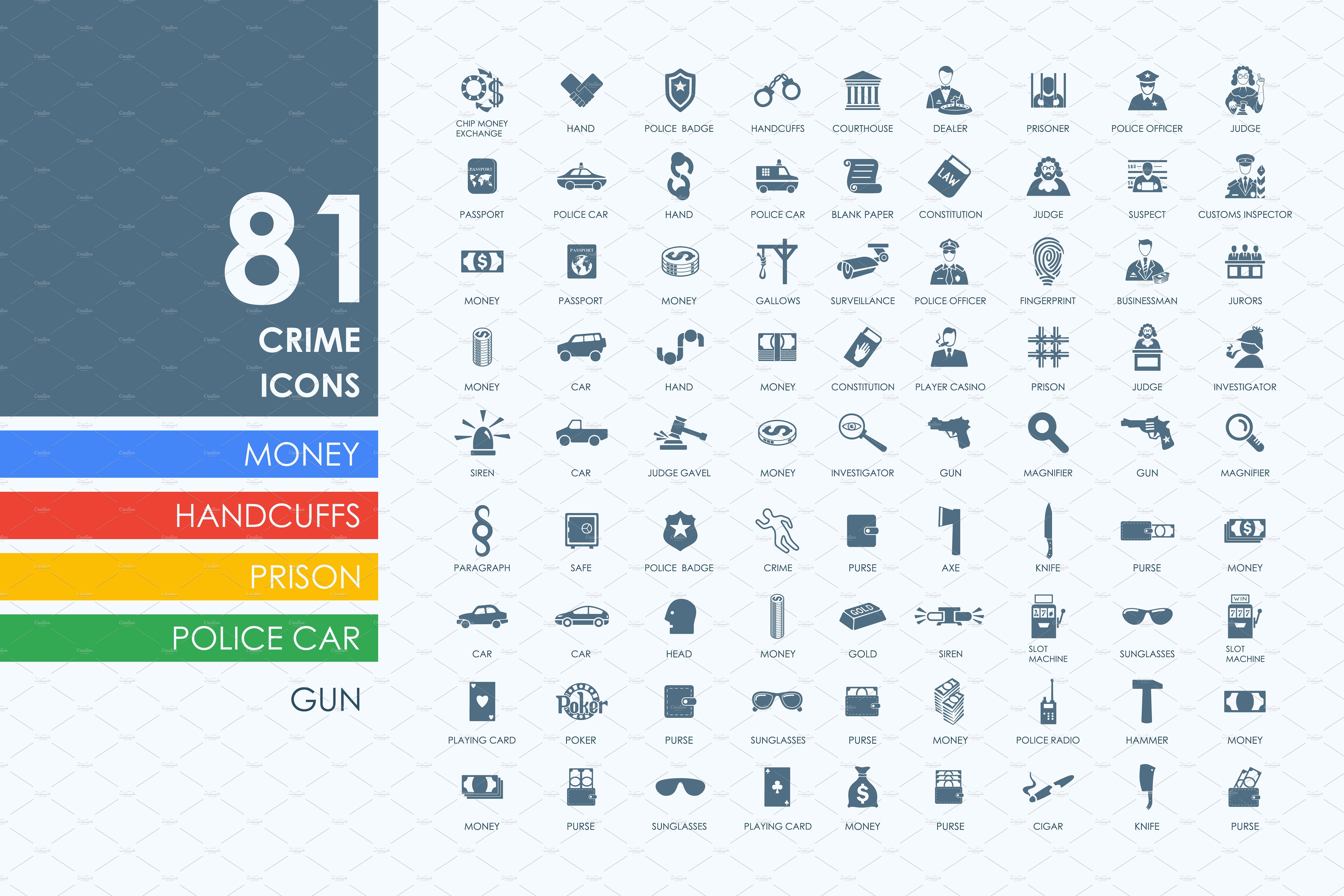 犯罪/监狱/警察主题图标集 Set of crime icons插图(1)
