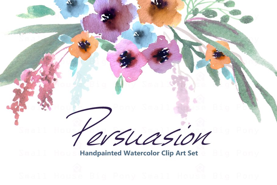 水彩花卉剪贴画合集 Persuasion-Watercolor Clip Art插图