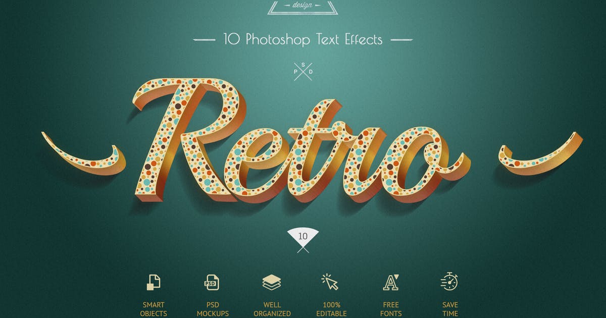 10款复古彩色立体字体样式PSD模板 Retro Colorful Text Effects – 10 PSD插图