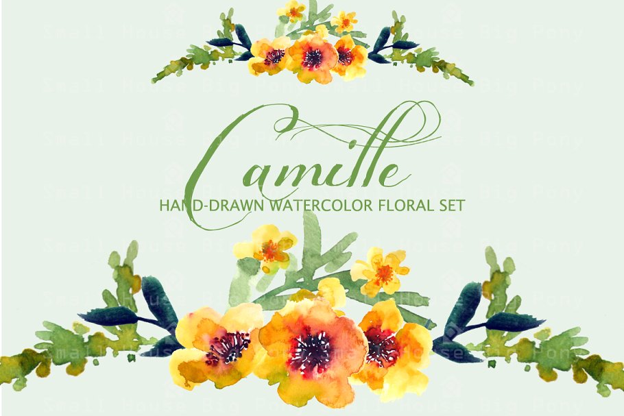 水彩阳光暖黄色花卉素材 Camille- Watercolor Clip Art Set插图2