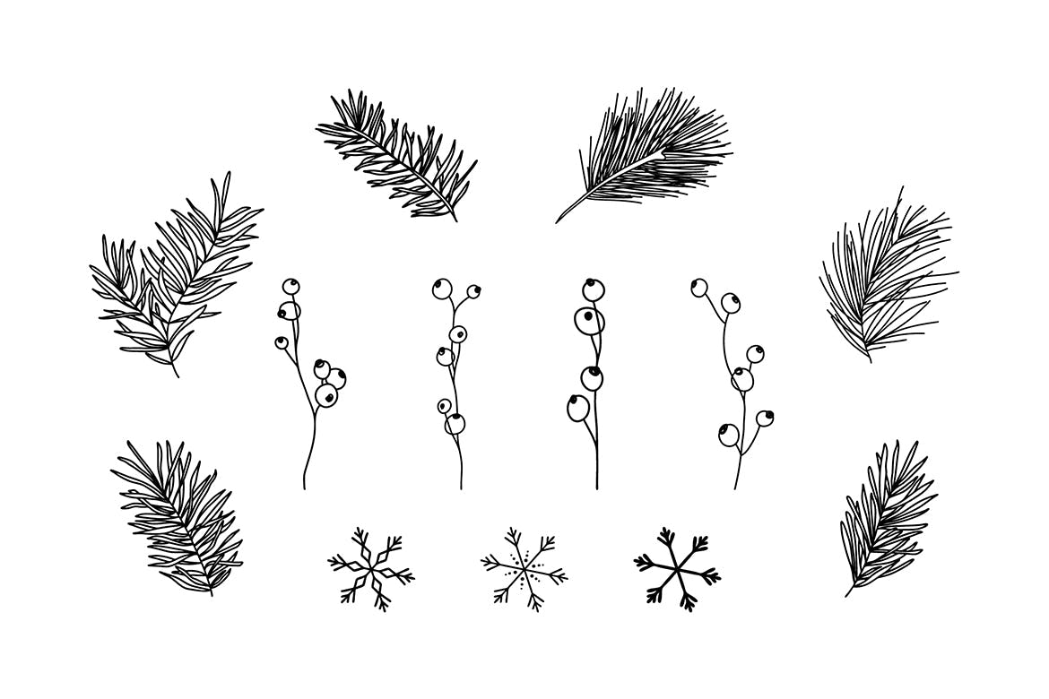 13种冬季元素涂鸦线条绘画图形素材 13 Winter Elements – Doodle Line Icons插图1
