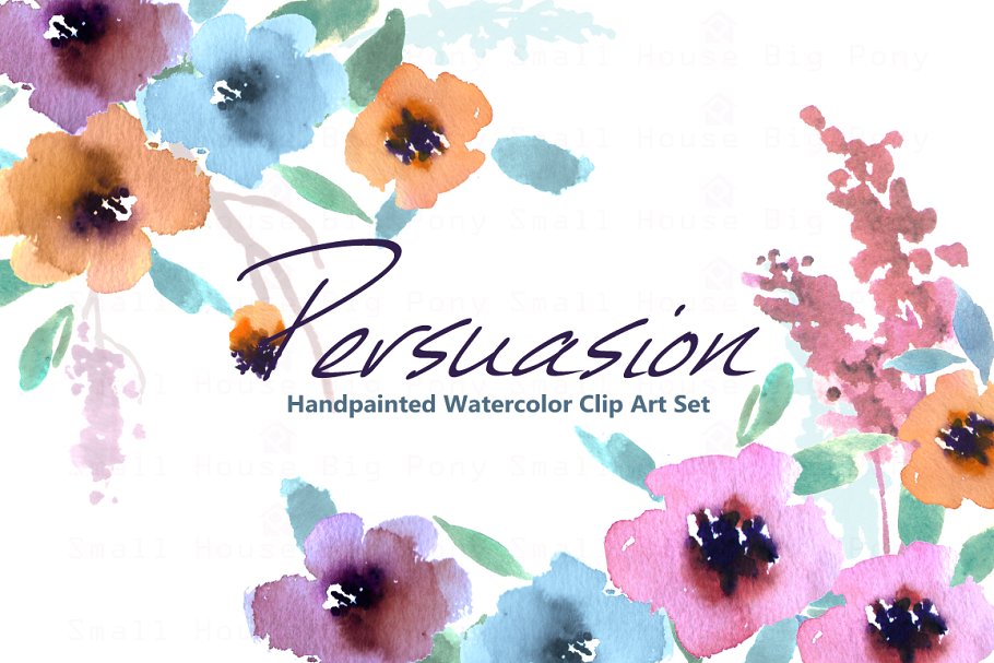 水彩花卉剪贴画合集 Persuasion-Watercolor Clip Art插图2