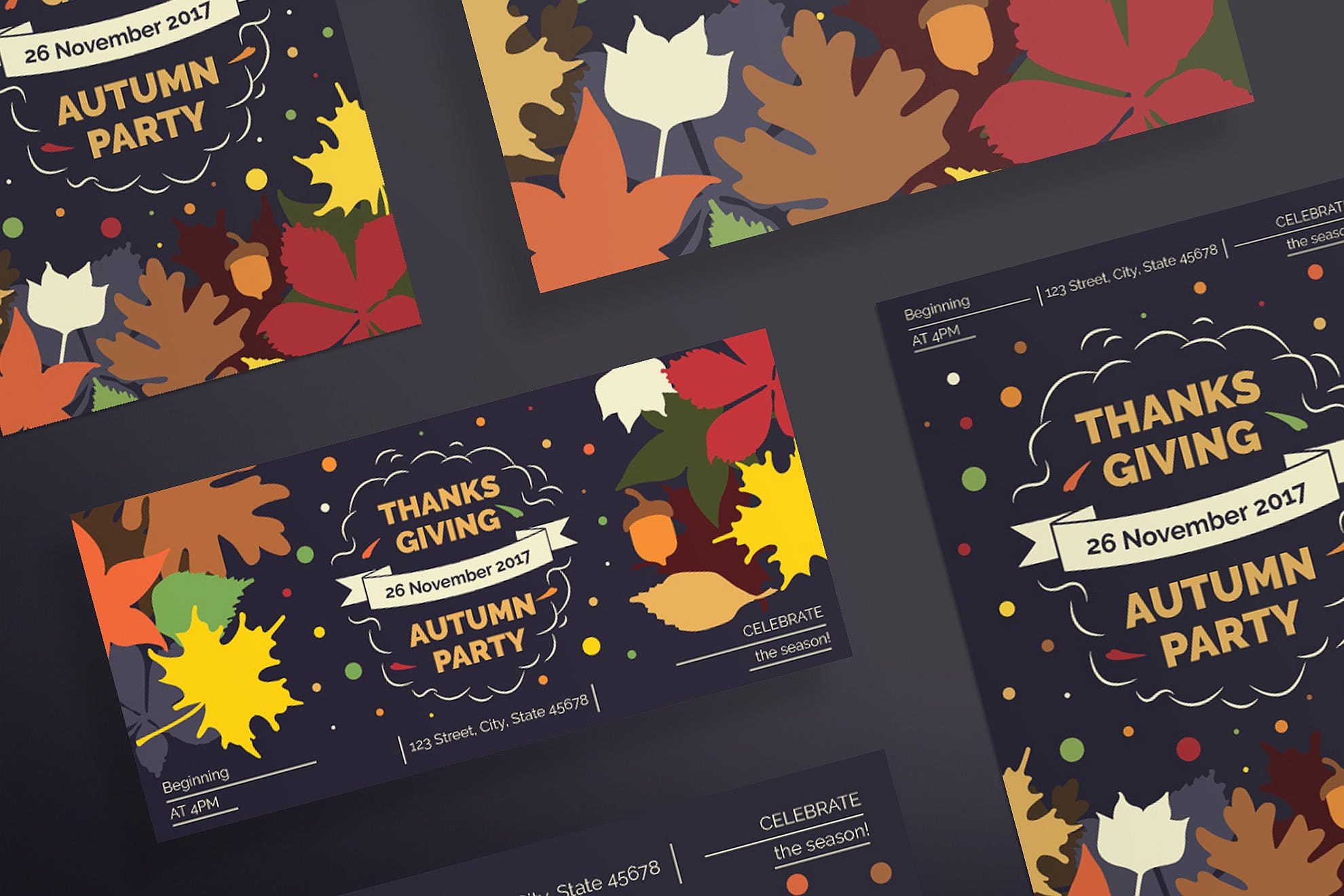 感恩节活动派对传单&海报设计模板 Thanksgiving Party Flyer and Poster Template插图