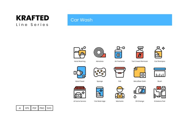 50枚汽车保养洗车系列图标合集 50 Car Wash Icons | Krafted Line Series插图3