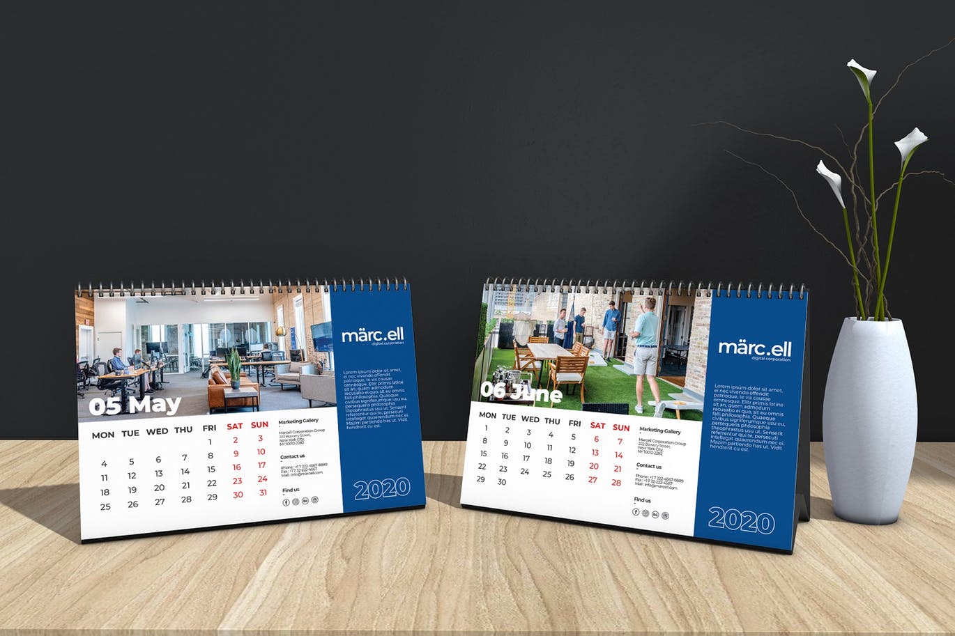 2020年深蓝色翻页台历表设计模板 Marcell Corporate Table Calendar 2020插图4