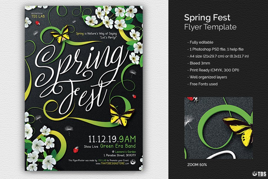 春季绿植花卉活动宣传单PSD模板 Spring Fest Flyer PSD插图