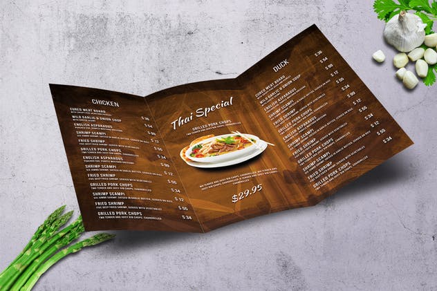 泰国菜餐厅三折页菜单设计模板 Thai Trifold A4 and US Letter Menu插图(3)