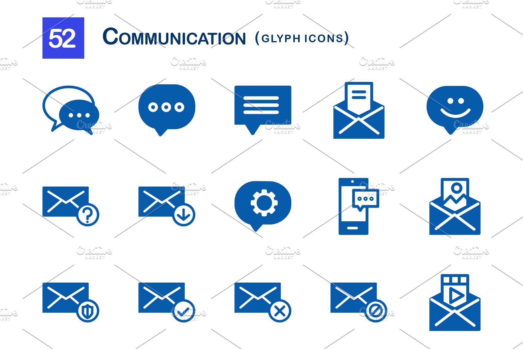 52个通信符号图标 52 Communication Glyph Icons插图(1)