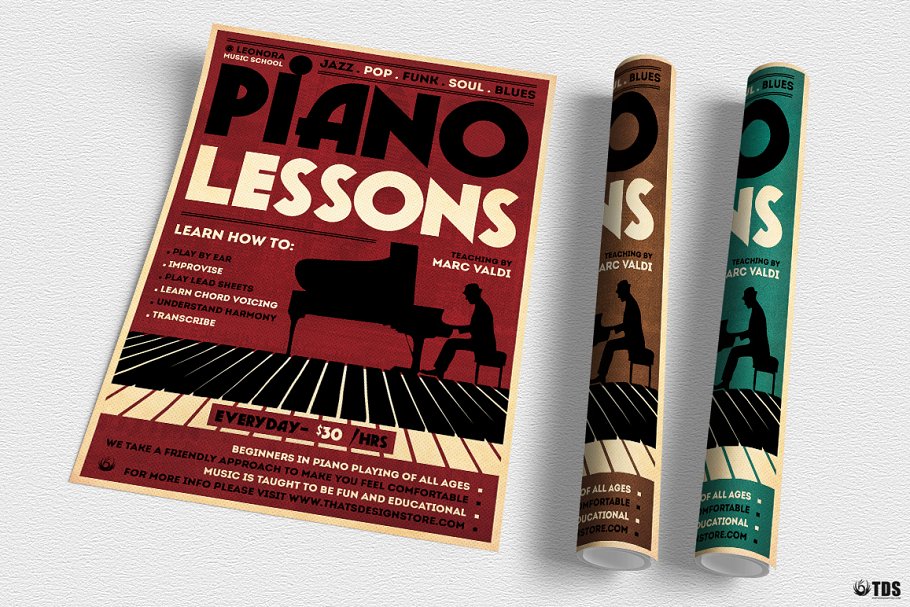 钢琴音乐课程推广传单PSD模板 Piano Lessons Flyer PSD插图(5)