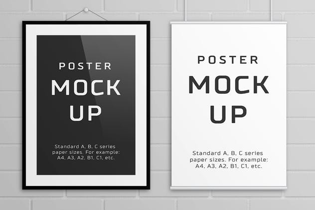 海报设计张贴效果预览样机模板 Poster Mock Up – A/B/C Paper Sizes插图1