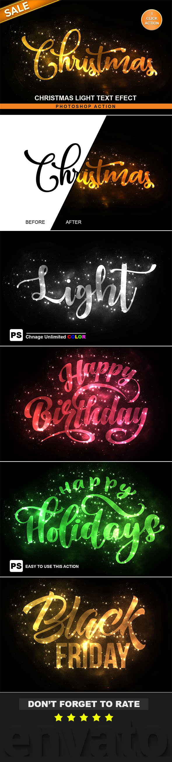 金色圣诞灯祝福文字效果的PS动作下载 Christmas Text Effect Photoshop Action [atn]插图