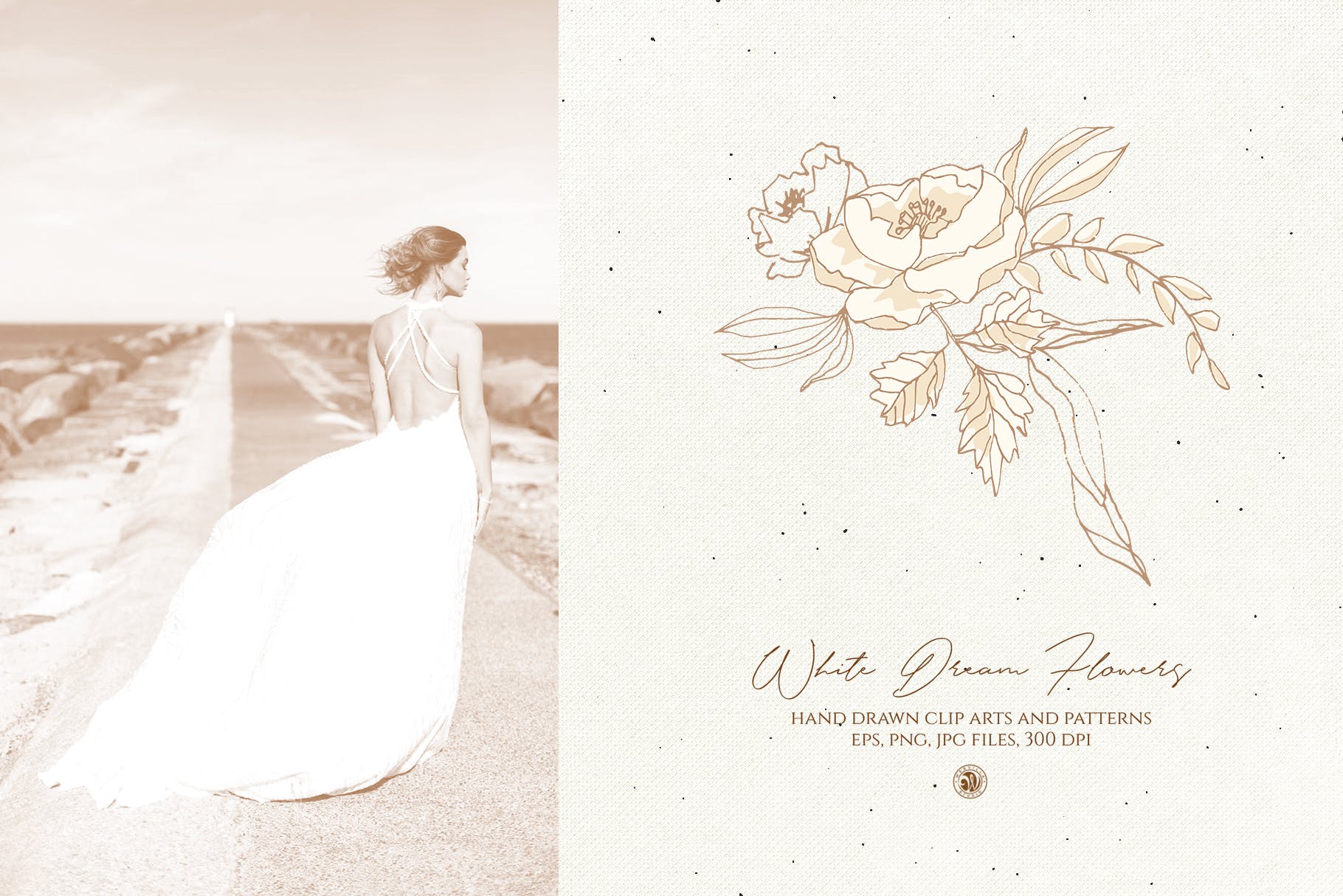 白色梦幻花卉手绘图案矢量素材 White Dream Flowers插图(3)