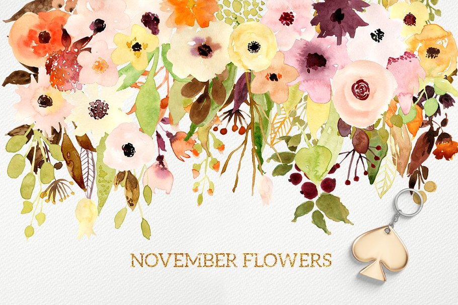 水彩花卉设计素材+12个花卉Logo模板 November Flowers插图3